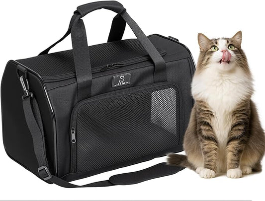 Airline Approved Pet Carrier for Small Dogs & Cats Up to 15lbs, Soft-Sided, Foldable, Ventilated, TSA Travel Bag with Fleece Pad, Safety Straps, Washable Portable Cat Dog Airline Travel Tote