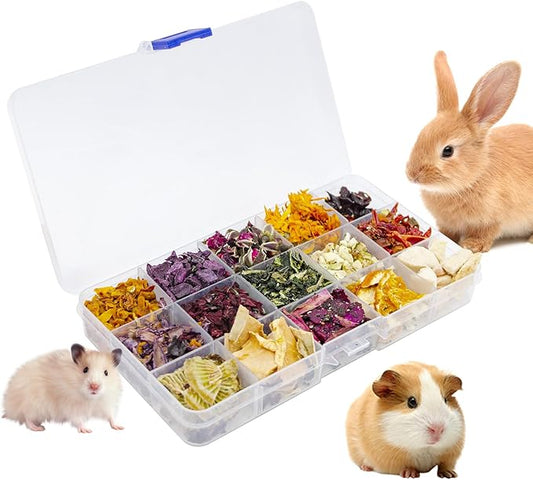 Bunny Treats, Treat Box with 15 Kind of Snacks for Rabbit, Hamster, Chinchilla, Guinea Pig and Other Small Pets, Chinchilla Treats, Guinea Pig Treat