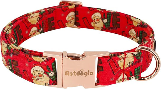 Christmas Dog Collar，Soft Cotton Dog Collars for Extra Small Dogs, Dog Christmas Collar with Santa for Small Medium Large Dogs, Adjustable Red Collars Perfect for Girl or Boy Dog Collars-XS
