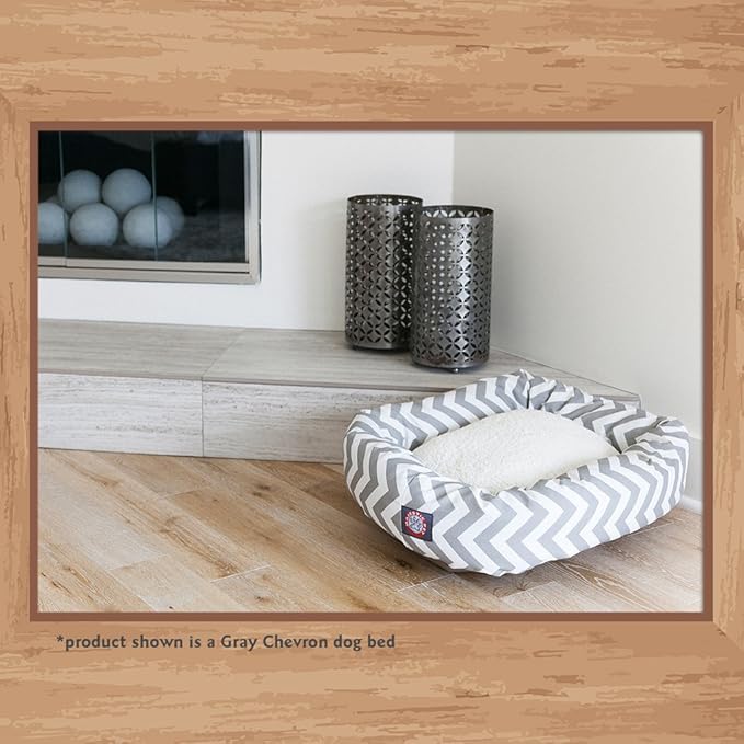 Majestic Pet 40 Inch Chevron Sherpa Calming Dog Bed Washable – Cozy Soft Round Dog Bed with Spine for Head Support - Fluffy Donut Dog Bed 40x29x9 (inch) – Round Pet Bed Large - GRAY