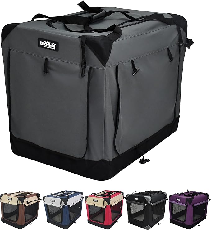 EliteField 4-Door Folding Soft Dog Crate with Curtains, Carrying Bag and Fleece Bed (2 Year Warranty), Indoor & Outdoor Pet Home (30" L x 21" W x 24" H, Gray+4 Door Curtains)