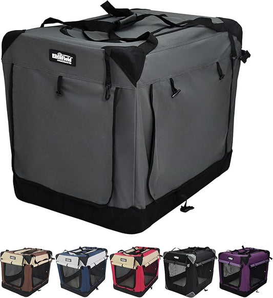 EliteField 4-Door Folding Soft Dog Crate with Curtains, Carrying Bag and Fleece Bed (2 Year Warranty), Indoor & Outdoor Pet Home (36" L x 24" W x 28" H, Gray+4 Door Curtains)