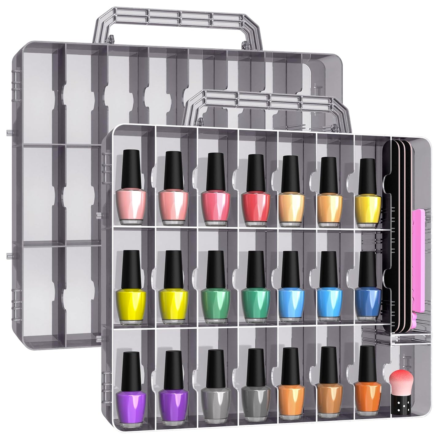 Beloving 2Pcs Nail Polish Organizer, Gel Nail Polish Storage Double Side Nail Polish Organizer Case For Nail Tech, Portable 48 B