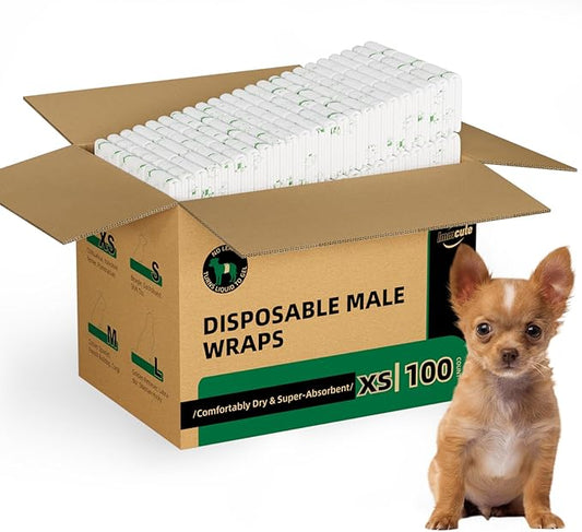 IMMCUTE Dog Diapers Male 100 Ct, XSmall, Male Dog Diapers Disposable with Wetness Indicator, Adjustable Male Dog Wraps