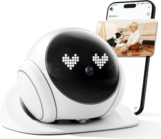 XZI Movable Indoor Robot Camera, Family Bot Security for Cat/Dog/Pet/Elderly, Robot Camera on Wheels with Auto-Recharge, 2-Way Talk, Night Vision, Motion Detection, Phone App