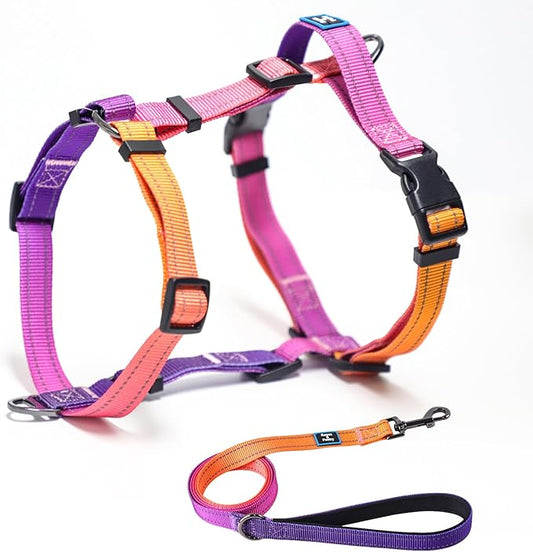 Roses&Poetry Dog Harness with Leash, No Pull Adjustable Harness Leash, Reflective Dog Halter Harnesses Comfort Padded Handle, Pet Walking Harness for Medium Dogs（Mistyrose-M）