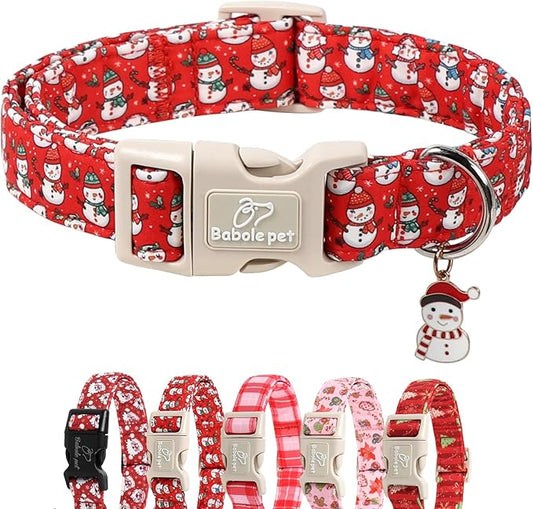 Christmas Dog Collar - Cute Red Snowman Christmas Puppy Collar with Safety Buckle, Soft Adjustable Holiday Dog Collars for Small Medium Large Dogs L