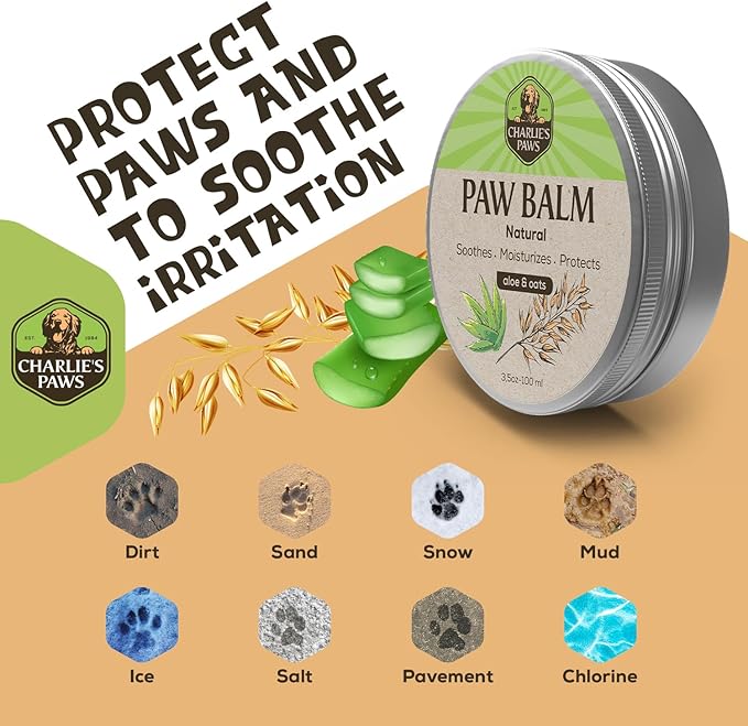 CHARLIE'S PAWS Paw Balm for Dog and Cat Paw Pad Balm Dog Nose Balm Cat Butter Paw Moisturizer Protect Dry Cracked Paw Foot Paw Elbows with 100% Natural Oil 3.5 Oz (Aloe & Vanilla)