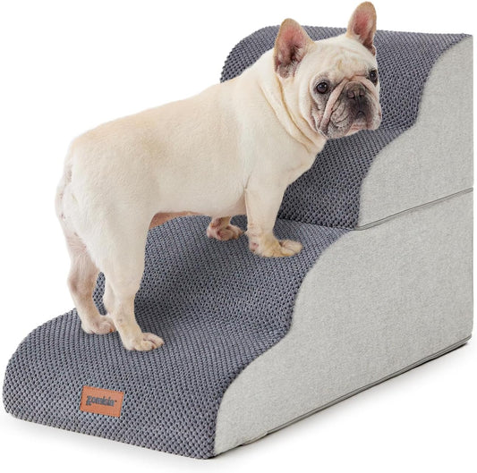 Dog Stairs Ramp for Bed 19.7" H - Pet Stairs for Small to Medium Dogs to Get on Bed and Couch, 35D Foam Dog Steps with Non-Slip Bottom Grey, 4 Steps