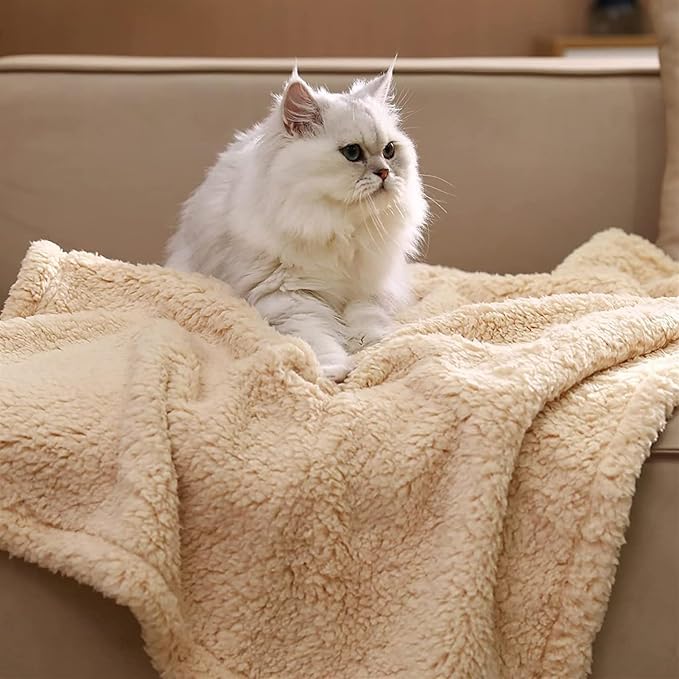 Pet Blankets for Couch Sofa Bed Dog Blankets Reversible Cat Blanket Soft Furniture Protector Cover for Small Medium Large Dogs Cats, Beige, 31 x 39 inches