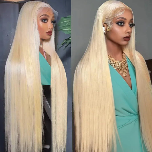 Hotlove 28Inch 613 Lace Front Wig Human Hair, 13X6 Transparent Lace 613 Hd Lace Frontal Wig For Women 200% Straight Blonde Lace