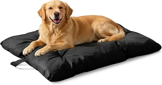 Chew Resistant Dog Bed for Extra Large Dogs - Durable 47"x29" Kennel Pad with Soft Plush Filling, Machine Washable Crate Mat for Aggressive Chewers, Indoor Outdoor Pet Bed, Black