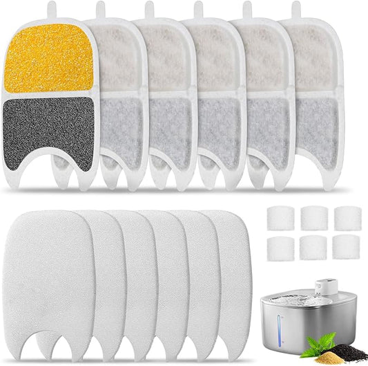 Cat Water Fountain Filter Pet Drinking Fountain Filter for 135 fl.oz/4L Wilreless Cat Water Fountain-6 Set Replacement Filters with Sponges