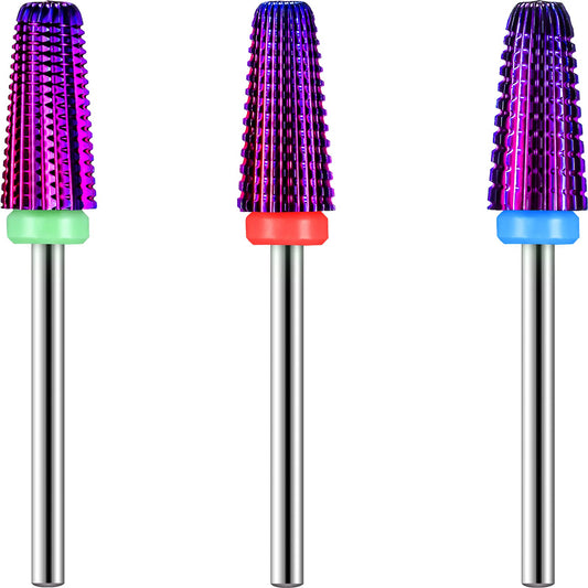 3 Pieces Nail Carbide 5 In 1 Bit, Nail Drill Bits Set-2 Way Rotate Use For Both Left To Right Handed, 3/32 Inch Shank Size Drill