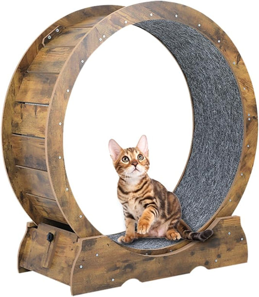 Cat Exercise Wheel,Cat Running Wheel ，Large Cat Wheel Exercise for Indoor Cats ，Cheap Cat Wheel，Cat Treadmill Wheel with Locking Mechanism (Rustic, 35.4”)