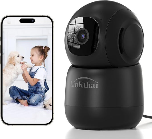 Indoor Camera, 2K Cameras for Home Security with App Motion Detection Auto Tracking Alarm Live Notice Schedule Default Location, Pet Camera with Night Vision, 2.4 GHz Black