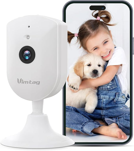 VIMTAG 3.5K Security Camera Indoor, Smart Cameras for Home Pet Baby Nanny Dog Cat with Night Vision, Motion Detection 2-Way Audio, Easy Set Up, Compatible with Alexa, TF Card, 2.4G WiFi, Wired