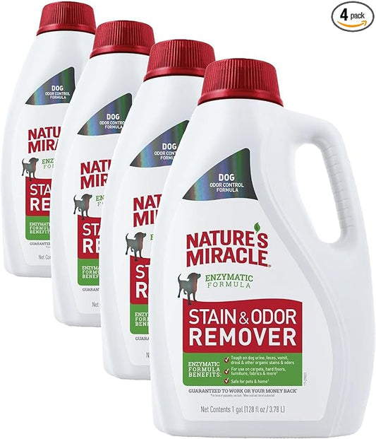 Nature's Miracle® Stain & Odor Remover, Tough on Dog Urine, Feces, Vomit, Drool and Other Organic Stains and Odors, 1 Gallon (Pack of 4)