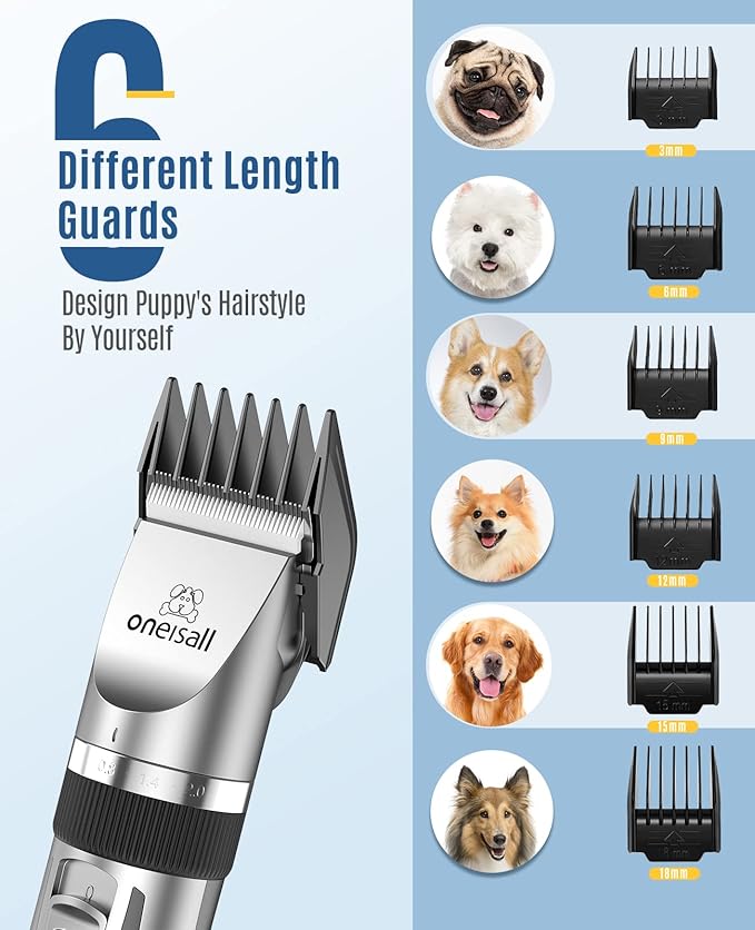 oneisall 2 in 1 Pet Cat & Dog Grooming Kit - Quiet Cordless Dog Clippers & Paw Trimmer for Grooming Pet Hair