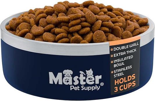 Master Pet Supply Stainless Steel Dog Bowls - 25 oz, Heavy Duty - Navy Blue, Double Wall Extra-Thick Insulated, Non-Slip Pet Water Bowl for Dogs, Cats & Pets, Anti Rust Metal, Dish Washer Safe