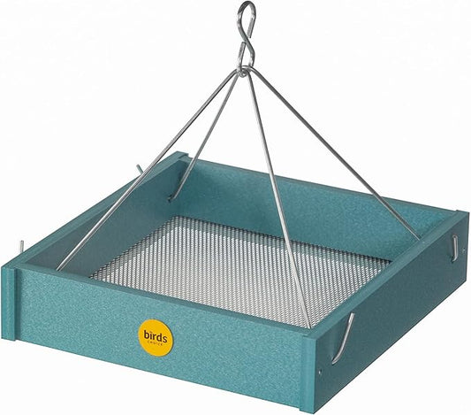 Birds Choice Hanging Platform Bird Feeder Small Recycled Plastic Bird Feeder with Mesh Bottom Made in USA - Lake Blue