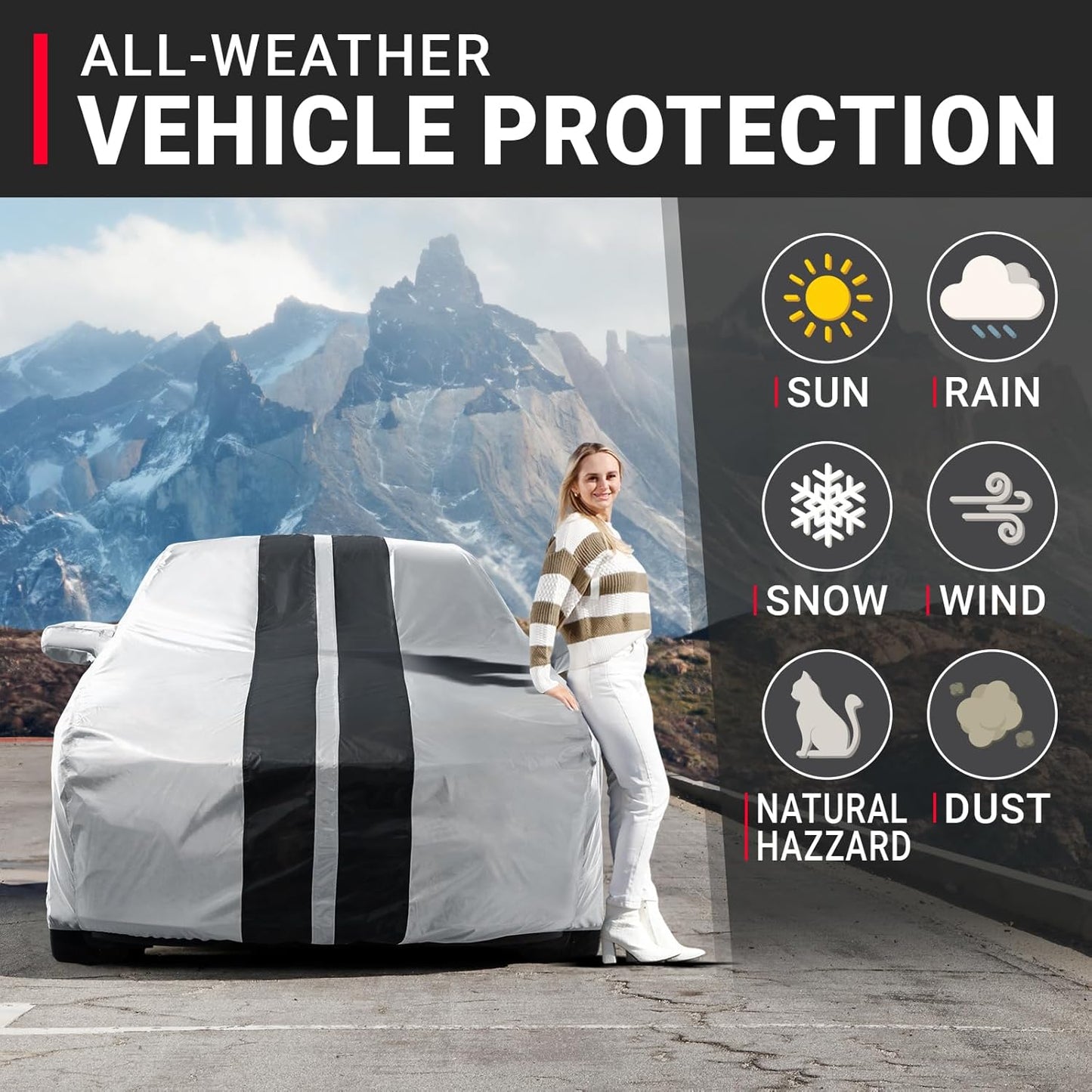 iCarCover Custom SUV Cover for Pontiac Trans AM (1991-1997) Waterproof All-Weather Rain Snow UV Sun Protector Full Exterior Indoor Outdoor Car Cover (Stripe - Gray/Black)