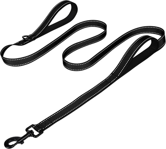 Joytale Dog Leash Heavy Duty for Large Dogs that Pull, Double Handle for Traffic Control, Double-Sided Reflective Leashes for Large Medium Dogs Night Safety, 6FT, Black