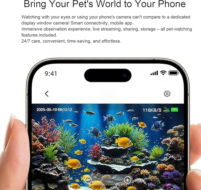 fosa WiFi Fish Tank Camera, 2K HD 140 Wide Angle Aquarium Camera with AI Motion Detection, for Reptile Terrarium, Easy Setup for Beginners