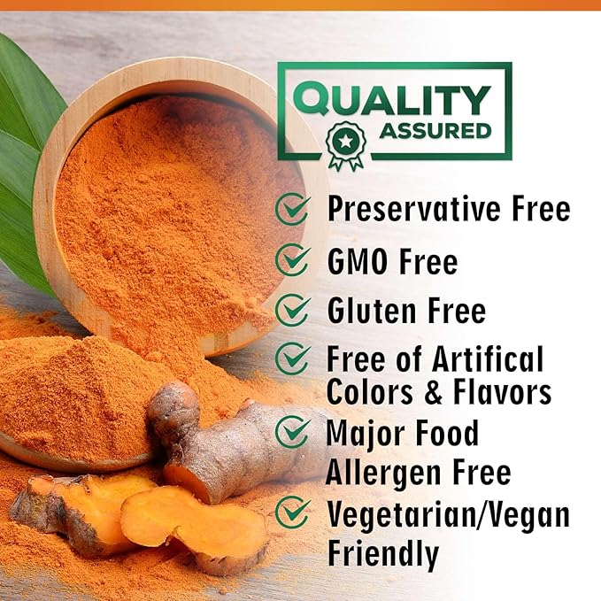 Turmeric Curcumin Supplement 1950mg with Organic Turmeric & Ginger, 95% Curcuminoids, BioPerine Black Pepper for Best Absorption, Nature's Vegan Joint Support, Non-GMO, Bottled in USA - 60 Capsules