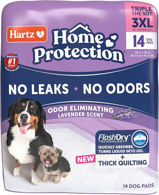 Hartz Home Protection Super Absorbent Odor Eliminating Lavender Scented No Leak Dog Pads, 3XL 14 Count