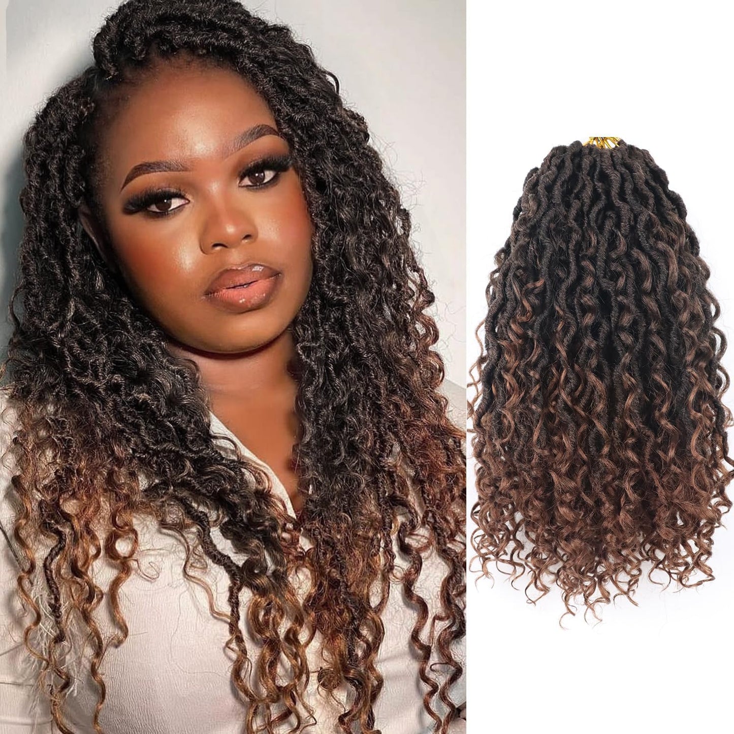 Goddess Locs Crochet Hair 14 Inch, 7 Packs Pre Looped Bohemian Faux Locs Crochet Hair For Black Women, Boho Style Synthetic Croc