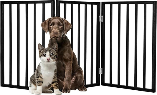 Pet Gate - 3-Panel Indoor Foldable Dog Fence for Stairs, Hallways, or Doorways - 54x24-Inch Wood Freestanding Dog Gates by PETMAKER (Black)