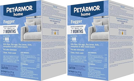 PetArmor Home Fogger, Kills Fleas, Ticks, Mosquitoes & Other Listed Insects, Helps Eliminate Pet Odor, Clean Fresh Scent, Protects for 7 Months, 3 2oz Canisters (Pack of 2)
