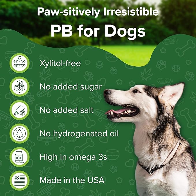 Natural Peanut Butter for Dogs Safe - 100% Healthy Dog Treats - No Sugar, Xylitol Free, Digestive Support - Puppy Dog Peanut Butter with Flaxseed 16 oz - Made in USA Premium Quality