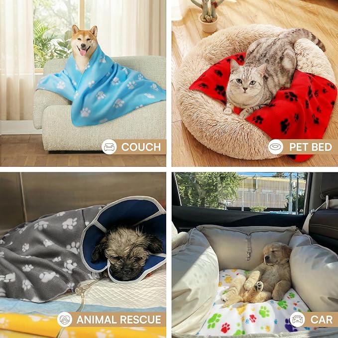 LINENLUX Cute Dog Blanket for Small Medium Dogs 6-Pack Soft Stretchy Fleece Blankets for Pet Cat Puppy Warm Wrinkle-Resistant Throw for Couch Bed Outdoor Mix 45x31 inch (Pack of 6)