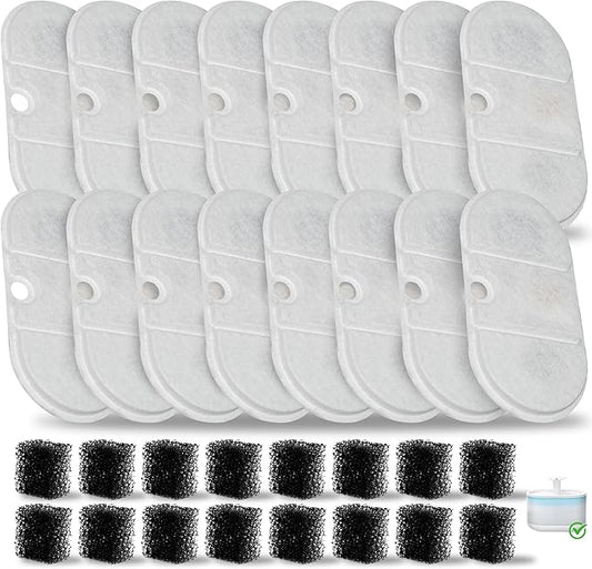 Cat Water Fountain Filters Replacement Filter for 71oz/2.1L PLWF002 Capsule Pet Water Fountain Replacement Filter (C. 16Filters+16Sponges)