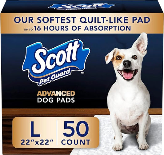 Scott Pet Guard Advanced Dog Pads - Large - 22" x 22" - 50 Pack of Pet Pads
