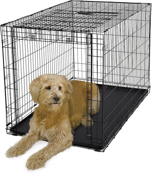MidWest Homes for Pets XL Ovation Single Door Folding Dog Crate, 48-inches, Space-Saving Patented Up & Away Door, Leak-Proof Pan, Divider Panel, Black