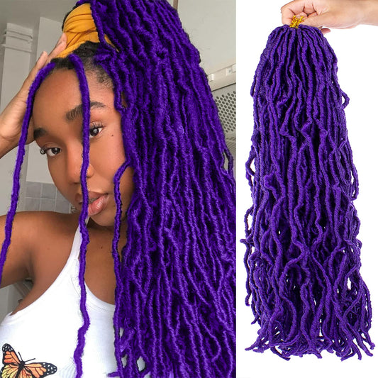 Zrq 24 Inch 2Packs Purple New Faux Locs Goddess Soft Locs Crochet Braids Hair Curly Wavy Pre-Looped Synthetic Soft Locs Dreadloc