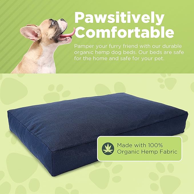 XX-Small - 18 x 12 x 4 - Blueberry Premium Organic Hemp Dog Bed - Organic Latex Fill - Removeable Cover