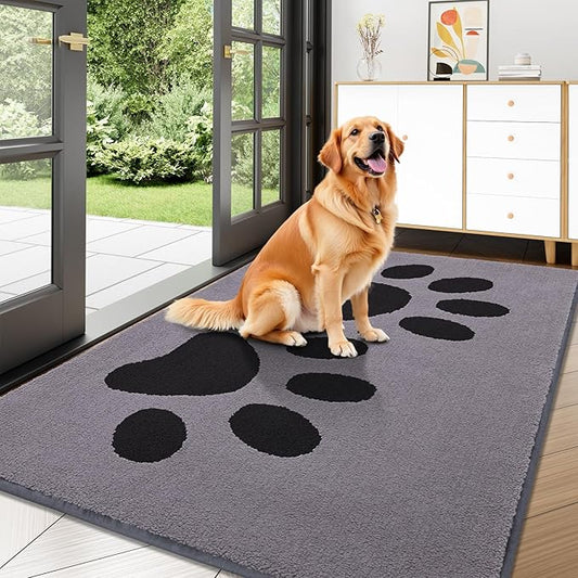 Buganda Dog Door Mat for Muddy Paws, Absorbent Dirt Trapper Washable Indoor Doormats, Non Slip Low-Profile Mud Mat for Dogs, Front Entrance Doormat for Inside Floor (47x32 Inches, Grey)