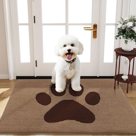 Buganda Dog Door Mat for Muddy Paws, Absorbent Dirt Trapper Non Slip Indoor Doormats, Washable Low-Profile Mat for Mud Dogs, Entryway Carpet for Inside Floor (40x32 Inches, Beige)