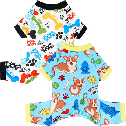 2PCS Dog Pajamas for Extral Large Dog Pjs Clothes Puppy Onesies Outfits Pet Jammies Boy Girl Male Female Apparel Soft Strechy Paw Bone Print XL