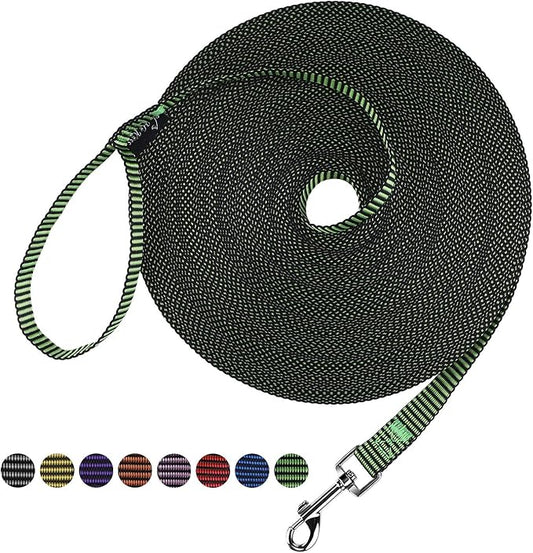 Hi Kiss Dog/Puppy Obedience Recall Training Agility Lead - 15ft 20ft 30ft 50ft 100ft Training Leash - Great for Training, Play, Camping, or Backyard(30ft,Black_Green)