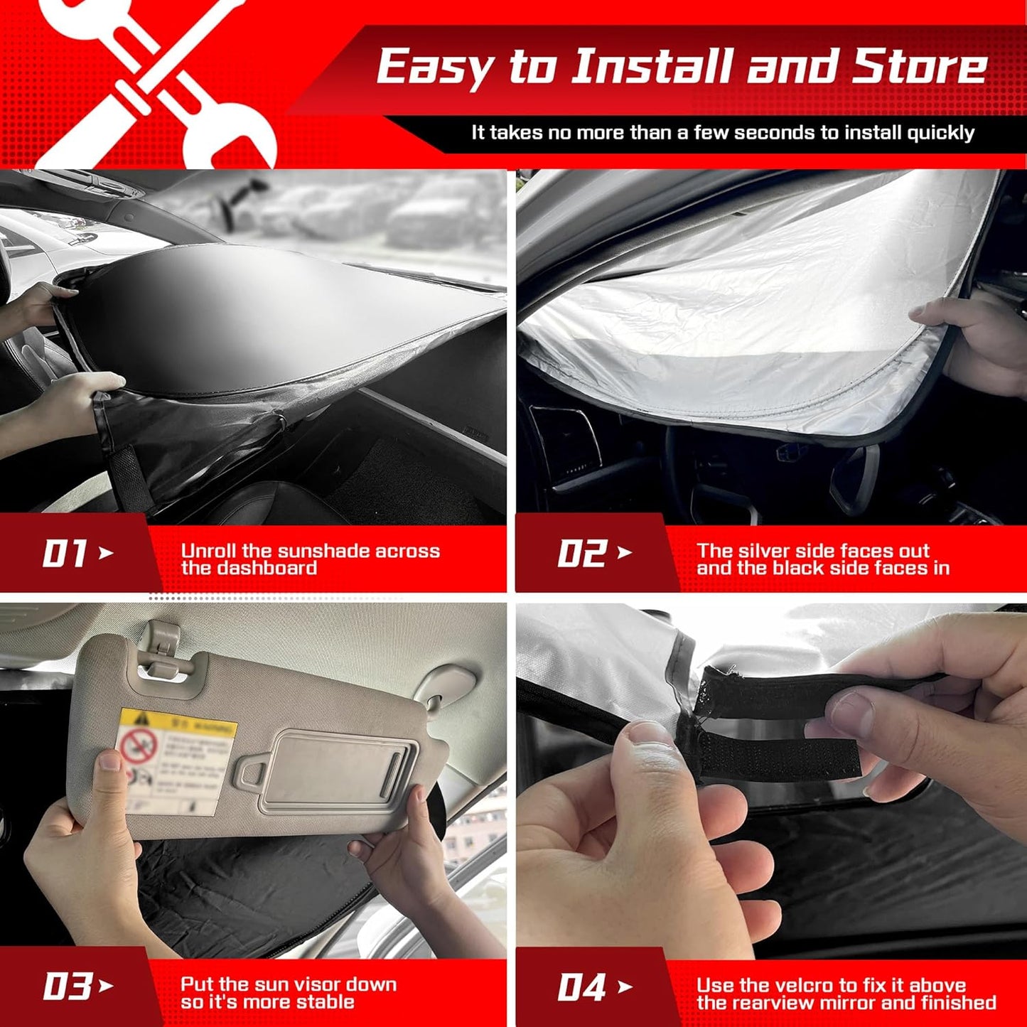 ARISMOTOR Windshield Sun Shade for Hyundai Kona 2018-2023, Custom Fit Foldable Front Window Sunshade Sun Visor Protector, Block UV Rays Keep Your Car Cooler
