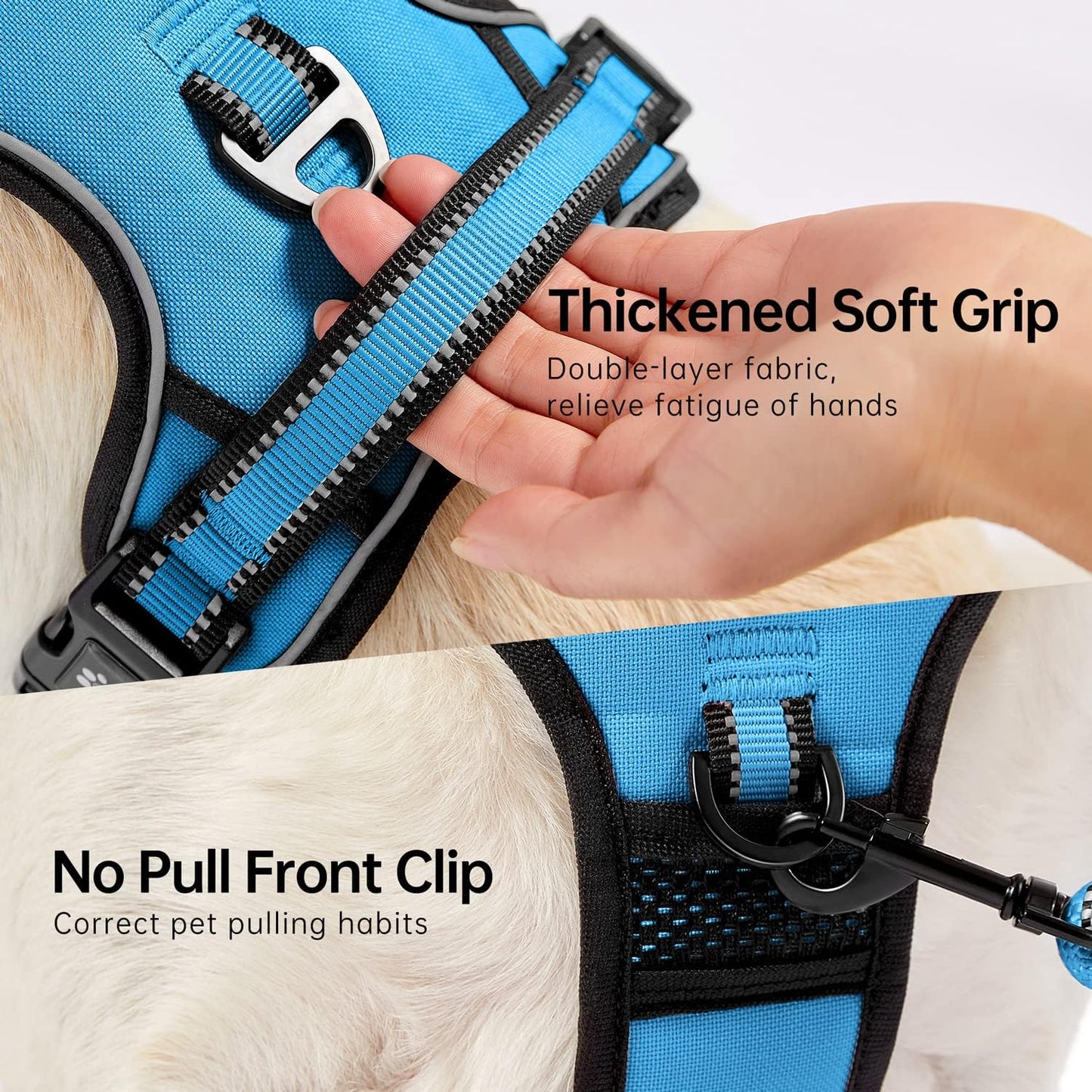 NESTROAD No Pull Dog Harness,Adjustable Oxford Dog Vest Harness with Leash,Reflective No-Choke Pet Harness with Easy Control Soft Handle for Large Dogs(Large,Blue)