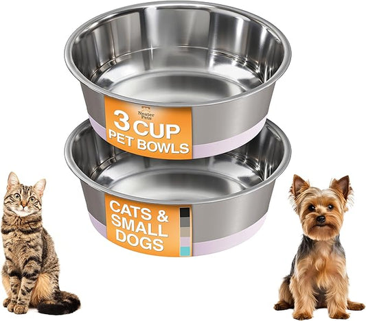 Neater Pet Brands Stainless Steel Dog Bowls with Non-Slip Rubber Bottom – 3 Cup (24 oz), Pink - Set of 2 Heavy Duty Metal Dog Bowls, Dishwasher Safe, Food or Water Bowl, Ideal for Small to Medium Dogs