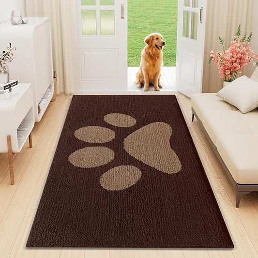 Buganda Dog Door Mat for Muddy Paws, Absorbent Dirt Trapper Non Slip Indoor Doormats, Washable Low-Profile Mat for Mud Dogs, Entryway Carpet for Inside Floor (59x35 Inches, Brown)
