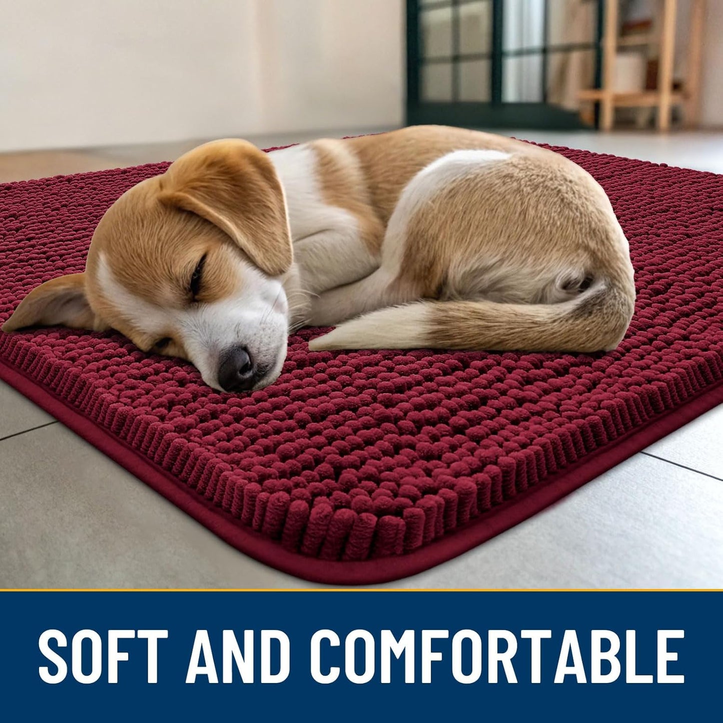 Smiry Dog Door Mat for Muddy Paws 30x20, Absorbs Moisture and Dirt Doormat, Non-Slip Washable Quick Dry Chenille Front Door Mat Indoor Entrance, Entryway Carpet for Inside Floor, Burgundy