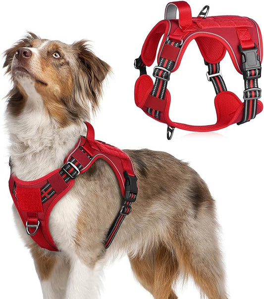 rabbitgoo Tactical Dog Harness Medium Sized Dog, No Pull Military Service Vest with Handle & Molle, Easy Control for Training Walking, Adjustable Reflective Straps, Red, M